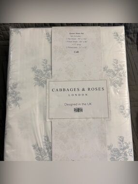 Cabbages & Roses LONDON Ditsy Floral - Mineral 4-Piece Queen Sheet Set NEW